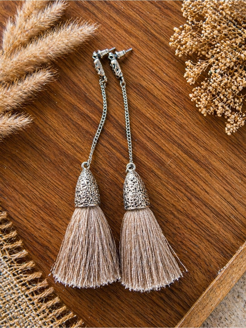 Beige Tassel Drop Earrings – Women Jewelry